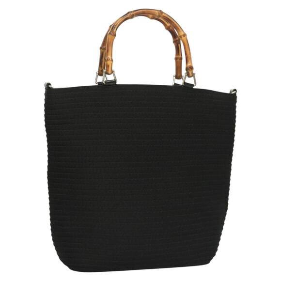 GUCCI Bamboo Hand Bag Canvas Outlet Black Silver 002 1998 002 1998 - Picture 1 of 16